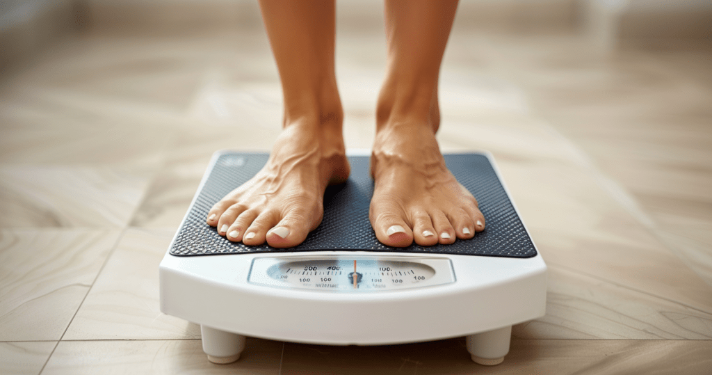 Person standing on a scale representing Medicare GLP-1 Bridge weight management